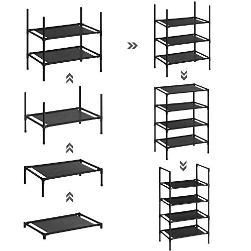 4-Tier Shoe Rack, Set of 2 Shoe Storage Organiser with Metal Frame, Non-Woven Fabric Layer, for Hallway, Bedroom, Living Room, 45 x 28 x 80 cm, Black