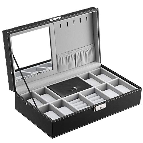 Watch and Jewellery Storage Box Case for 8 Watches with Mirror and Cufflink Box