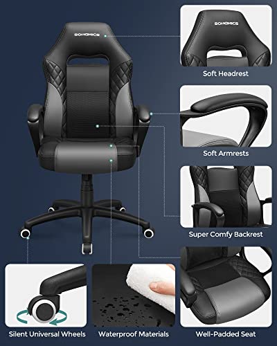 Racing Sport Office Chair with Tilt Function Computer Desk Swivel Chair PU Black-Grey