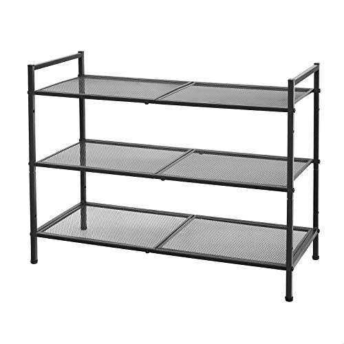 3-Tier Shoe Rack, Stackable Shoe Organiser, 9-12 Pairs of Shoes, Metal Shoe Rack Storage, for Entryway, Living Room, Bathroom, Black