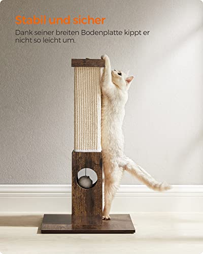 Cat Scratching Post, Scratching Post Made of Natural Sisal Rope, Scratching Post with Plush Toy Ball, Scratch Protection for Furniture, 73 cm High, Vintage Brown