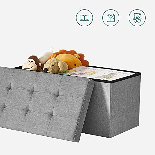 Ottoman Storage Chest Folding Toy Box Versatile Space-saving Light grey 76 x 38 x 38 cm Linen Fabric