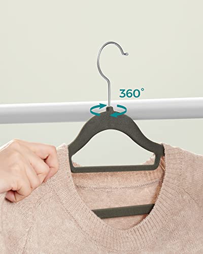 Velvet Hangers, Set of 20 Clothes Coat Hangers, Non-Slip, with Tie Bar and 360° Swivel Hook, Space-Saving, 0.6 cm Thick, 43.5 cm Long, for Dresses Trousers, Grey