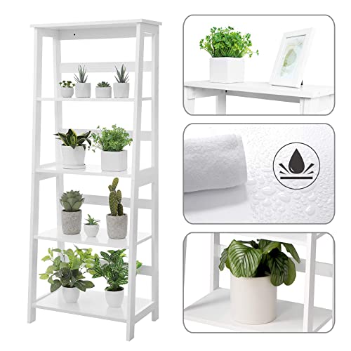 Ladder Shelf, 4-Tier Bookcase, Multifunctional Storage Shelf for Living Room, Wooden Stand for Sunroom, White