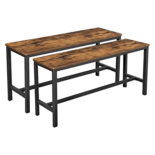 Table Benches, Set of 2, Industrial Style Indoor Benches, 108 x 32.5 x 50 cm, Durable Metal Frame, for Kitchen, Dining Room, Living Room, Rustic Brown