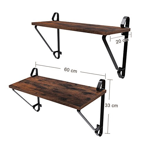 Wall Shelves, Set of 2, Large Floating Shelves, Stable Hanging Shelves for Living Room, Bedroom, Hallway, 60 x 20 x 33 cm, Industrial Style, Rustic Brown and Black