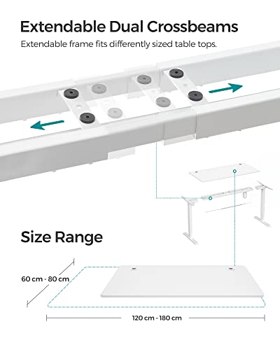 Electric Desk, Height-Adjustable, Desk Stand, Table Frame with Motor, 120 x 60 x (73-114), Steel, White