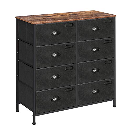 Fabric Chest of Drawers, Storage Drawers Tower, Dresser Cabinet with 8 Drawers for Bedroom Closet Living Room, Metal Frame, Industrial, Rustic Brown and Black