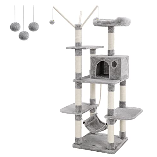 Cat Tree, Cat Condo with Hammock, Perch, Cat Tower, Light Grey