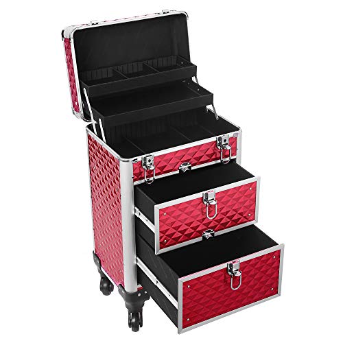 Travel Accessories Rolling Trolley Cosmetic Case ABS Red 34 x 27 x 57 cm