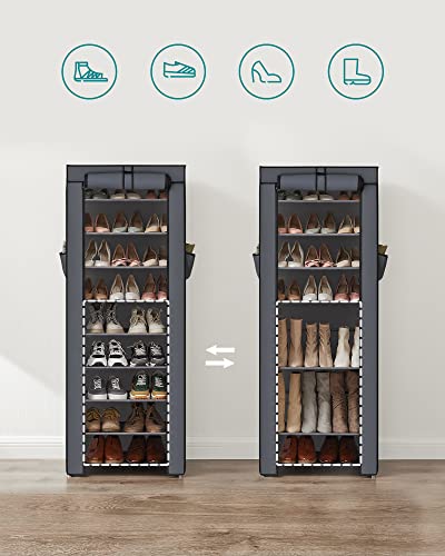 10 Tier Shoe Rack Cabinet for up to 27 Pairs of Shoes Free Standing Storage Organizer 58 x 28 x 160cm Grey