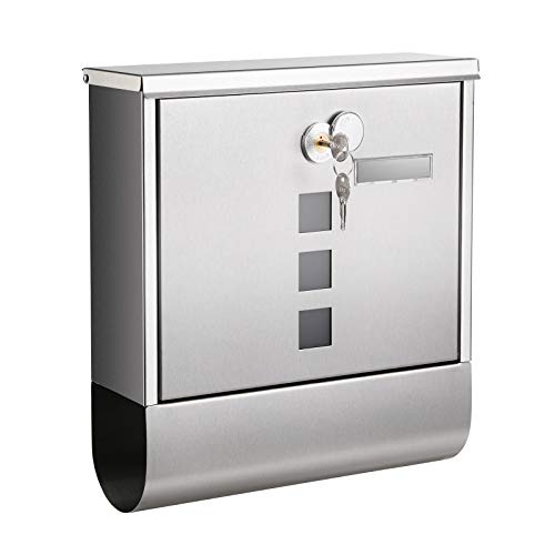 Mailbox, Wall-Mounted Post Letter Box, Capped Lock with Copper Core, Newspaper Holder, Viewing Windows, and Nameplate, Easy to Install, Silver