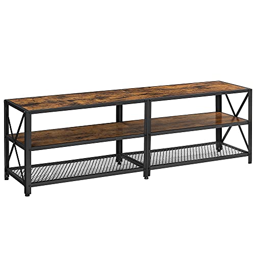 TV Stand, TV Table for TV up to 70 Inches, with Shelves, Steel Frame, Living Room, Bedroom Furniture, Rustic Brown and Black