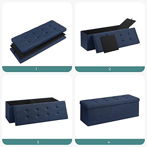 Storage Ottoman Bench, Padded Chest with Lid, Folding Seat, 120L Capacity, Hold up to 300 kg, Navy Blue