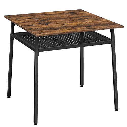 Dining Table for 2 People, Square Kitchen Table, Home Work Desk, 80 x 80 x 78 cm, with Storage Compartment, for Living Room, Office, Industrial, Rustic Brown and Black