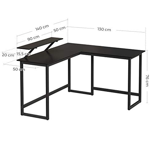 Computer Desk, L-Shaped Writing Workstation, Industrial Corner Desk With Monitor Stand, for Home Office Study Writing and Gaming, Space Saving, Easy Assembly, Black