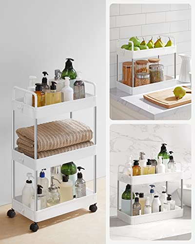 3-Tier Storage Trolley, Kitchen Shelf on Wheels, Bathroom Trolley, Space-Saving, with Handles, 22 x 40 x 67 cm, White