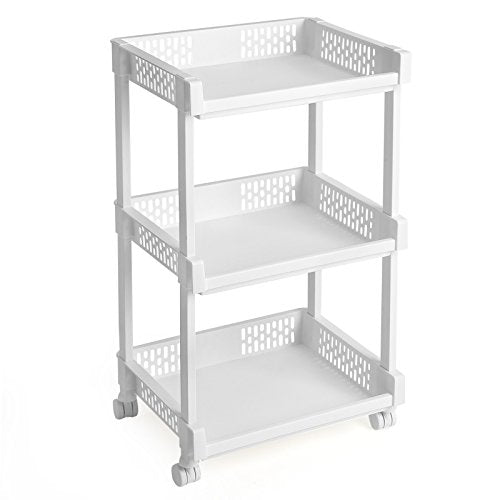 Rolling Trolley Storage Unit with 3 Shelves for Kitchen Bathroom Cellar