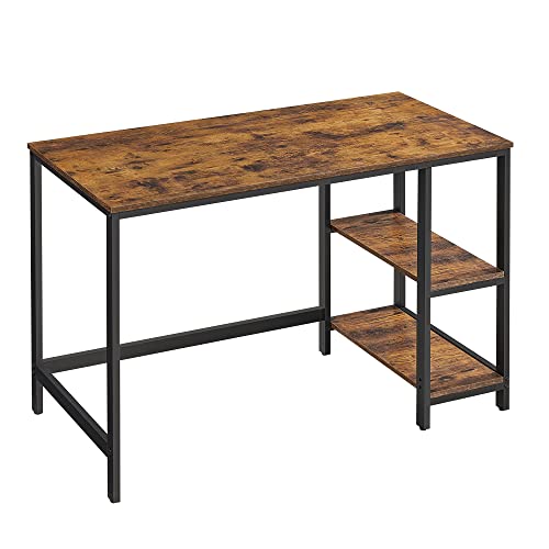 Computer Desk, Writing Desk with 2 Shelves on Left or Right, Work Table for Office Living Room, Steel Frame, Industrial, Rustic Brown and Black