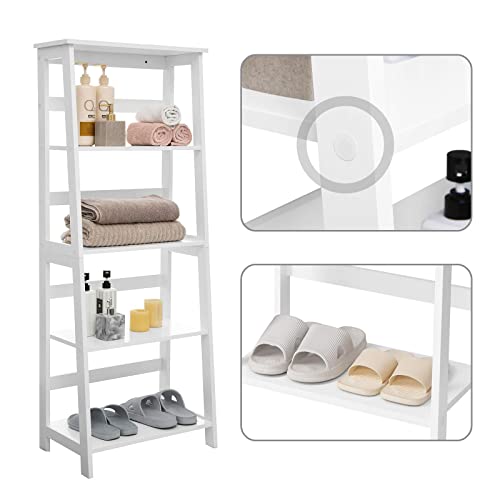 Ladder Shelf, 4-Tier Bookcase, Multifunctional Storage Shelf for Living Room, Wooden Stand for Sunroom, White