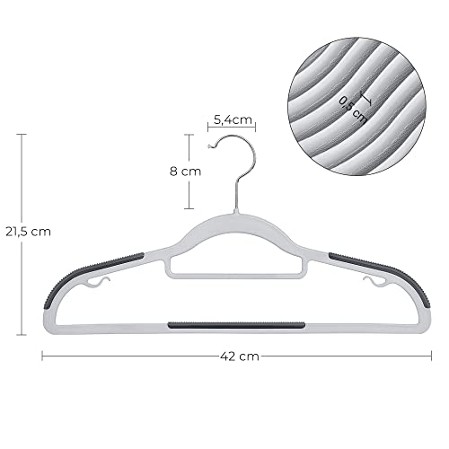 Set of 30 Clothes Hangers, Non-Slip Plastic Hangers, Space-Saving Coat Hangers, 0.5 cm Thick, 42 cm Long, Silver 360° Swivel Hook, Light Grey and Dark Grey