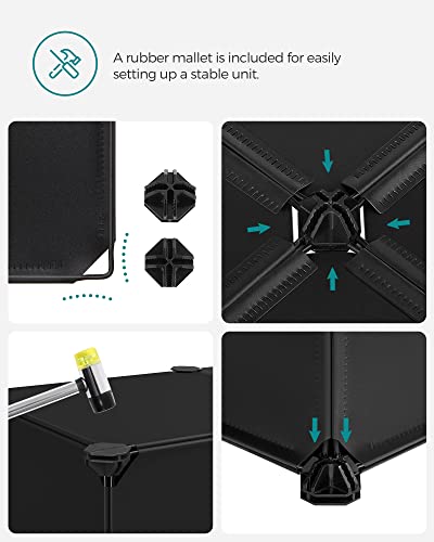 Interlocking Shoe Rack, Rectangular Storage Organiser, 10 Slot Modular DIY Storage Shelf Unit, 40 x 30 x 17 cm for Each Slot, Plastic Wardrobe with Doors, Black