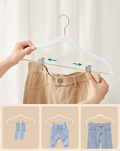 Trouser Hangers, Set of 12 Velvet Hangers with Adjustable Clips, 42.5 cm Long, Non-Slip, Space-Saving, for Skirts, Coats, Dresses, White