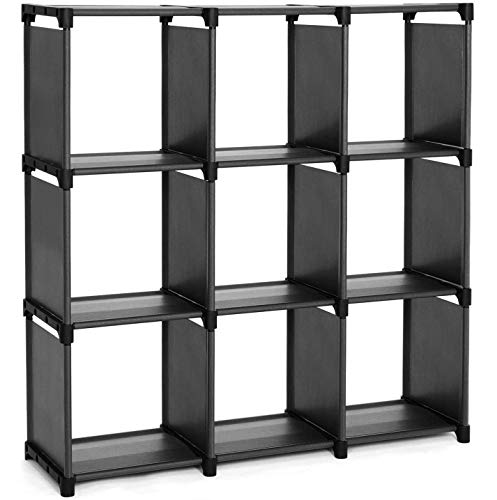 9-Cube DIY Storage Shelves, Open Bookshelf, Closet for Family Study, Organiser Rack, Cabinet in Living Room, Black