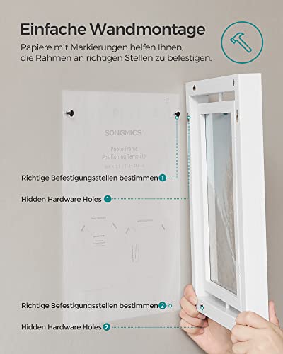 Set of 2 Rotating Photo Frames for 8 x 10 Inches with 2 Glass Panels for Standing or Hanging MDF White