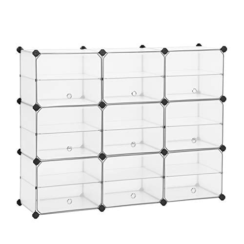 Cube Storage with Doors, Shoe Rack, Plastic Organiser Unit with Dividers, Rubber Mallet Included, for Wardrobe, Living Room, Bedroom, White