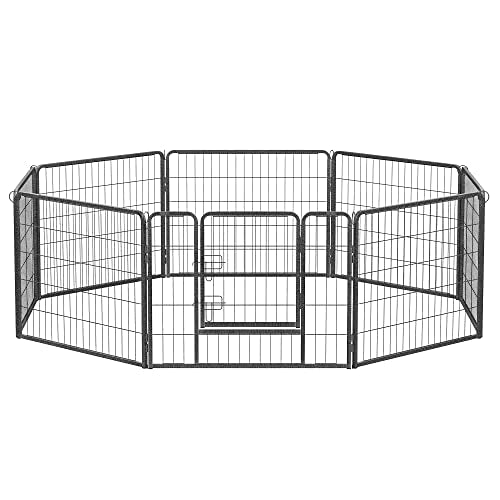 8-Panel Pet Playpen, Iron Dog Cage, Heavy Duty Pet Fence, Puppy Whelping Pen, Foldable and Portable, 77 x 60 cm, Grey