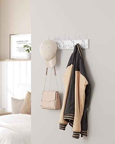 Wall Mounted Coat Rack, Hook Rack with 4 Tri-Hooks, for Clothes, Keys, Hats, Purses, in The Entryway, Bathroom, Closet Room, White