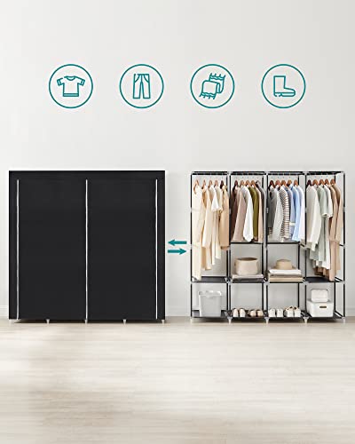 Clothes Wardrobe, Portable Closet, Garment Organiser Rack with 4 Hanging Rails, Shelves, 4 Side Pockets, 45 x 170 x 167 cm, Large Capacity for Bedroom, Living Room, Black