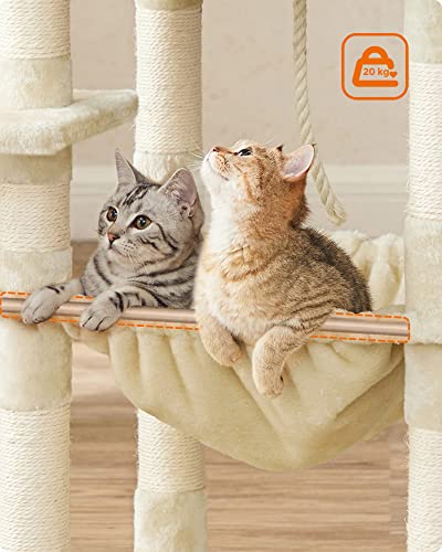 Cat Tree, Stable Cat Tower, 2 Plush Perches, 143cm, Beige