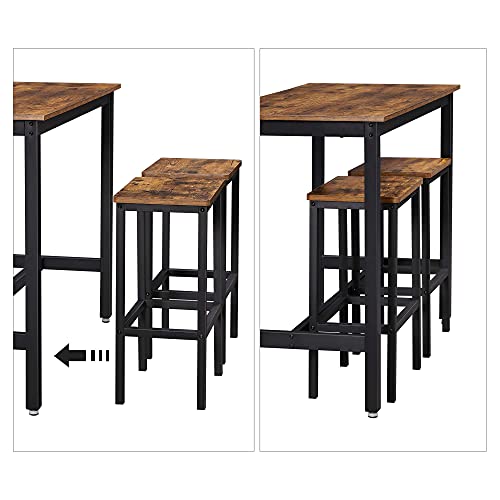 Dining Table Set, Bar Table with 2 Bar Stools, Breakfast Dining Table and Stools Set, Kitchen Counter with Bar Dining Chairs, for Kitchen, Living Room, Dining Room, Rustic Brown