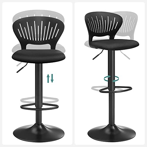 Songmics  Bar Stools Height-Adjustable with Crown Shaped Backrest Rotates 360° Comfortable Padded Seat Kitchen Bar Black Set of 2