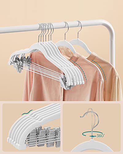 Trouser Hangers, Set of 12 Velvet Hangers with Adjustable Clips, 42.5 cm Long, Non-Slip, Space-Saving, for Skirts, Coats, Dresses, White