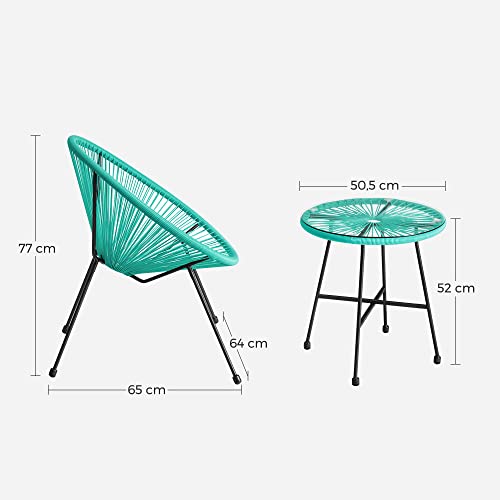 Garden Patio Furniture Set 3 Pieces, Acapulco Chair, Outdoor Seating, Glass Top Table and 2 Chairs, Indoor and Outdoor Conversation Set, Turquoise