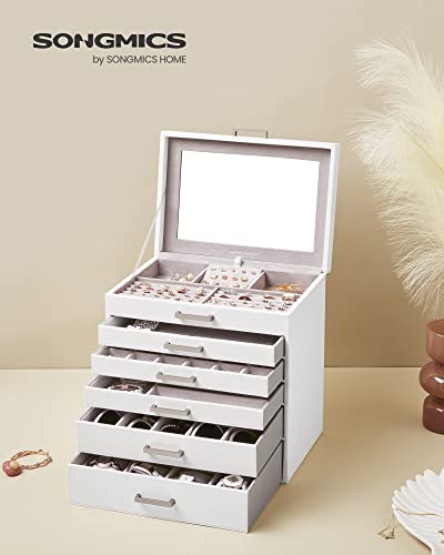 Jewellery Box, Jewellery Organiser, Large Jewellery case, with 6 Layers and 5 Drawers, White