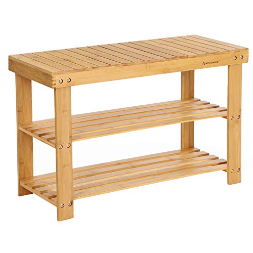 3-Tier Bamboo Shoe Bench, Shoe Rack Storage Organizer, 70 x 28 x 45 cm, ideal for Hallway, Bathroom, Living Room and Corridor