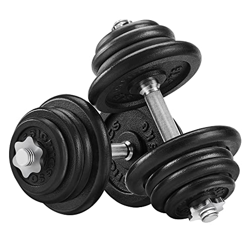 Set of 2 Cast Iron Dumbbells, 2 x 25 kg Weight Plates, Adjustable for Men Women Workout, Steel Grip, Fitness Training, Weight Lifting, Home Gym, Black