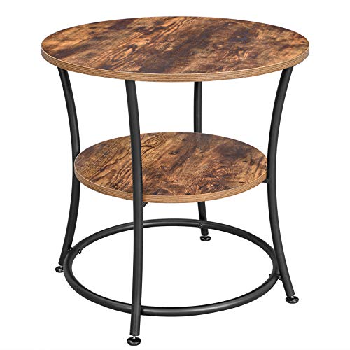 Side Table Round, End Table with 2 Shelves, Living Room, Bedroom, Easy Assembly, Metal, Industrial Design, Rustic Brown