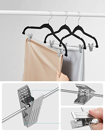 Trouser Hangers, Set of 12 Velvet Hangers with Adjustable Clips, 42.5 cm Long, Non-Slip, Space-Saving, for Skirts, Coats, Dresses, Black