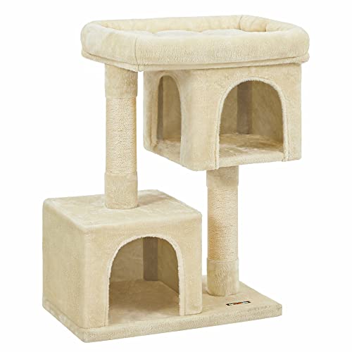 Cat Tree, Compact Cat Condo with 2 Caves, Beige