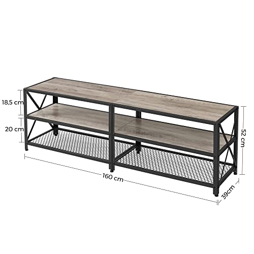 TV Stand, TV Table for TV up to 70 Inches, with Shelves, Steel Frame, Living Room, Bedroom Furniture, Greige and Black