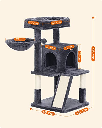 Cat Tree, Cat Tower, Widened Perch for Large Cats, Smoky Grey