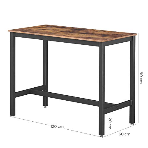 Bar Table, Industrial Kitchen Table, Dining Table With Solid Metal Frame, for Cocktails, Bar, Party Cellar, Restaurant, Living Room, Wood Look, 120 x 60 x 90 cm