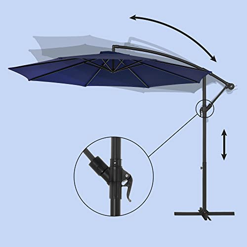 Cantilever Garden Patio Umbrella with Base, 3 m Offset Parasol, Banana Hanging Umbrella, Sunshade with Protection UPF 50+, Crank for Opening Closing, Navy Blue