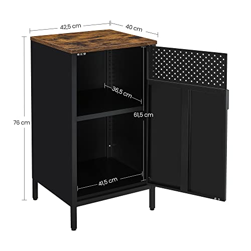 Storage Cabinet, Floor Cabinet with Door, Sideboard with Adjustable Shelf, Steel Frame, Space-Saving, Industrial Style, Rustic Brown and Black