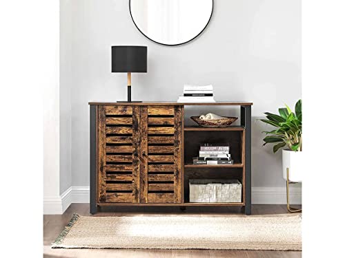 Storage Cabinet, Sideboard with 2 Doors, Adjustable Shelves, for Dining Room, Living Room, Kitchen, 110 x 33 x 75 cm, Industrial Style, Rustic Brown and Black